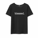 Blessed Letter Printed Christian T Shirts for Women Summer Short Sleeve Cotton Tee Shirt Femme Black White Tshirt Women Top